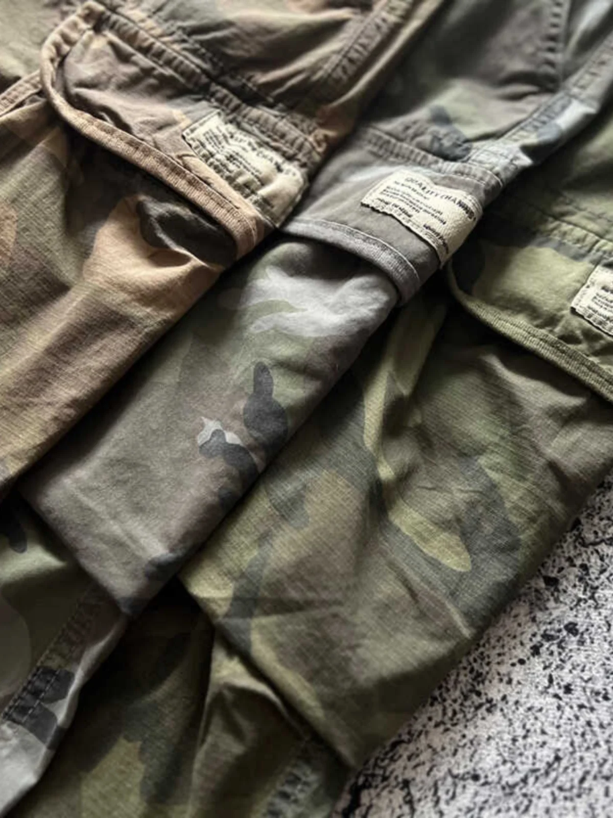 American Vintage Casual Unisex Elastic Multi Pockets Camouflage Workwear Pants Ankle Tied Jogger Cargo Casual Pants 2025 Spring