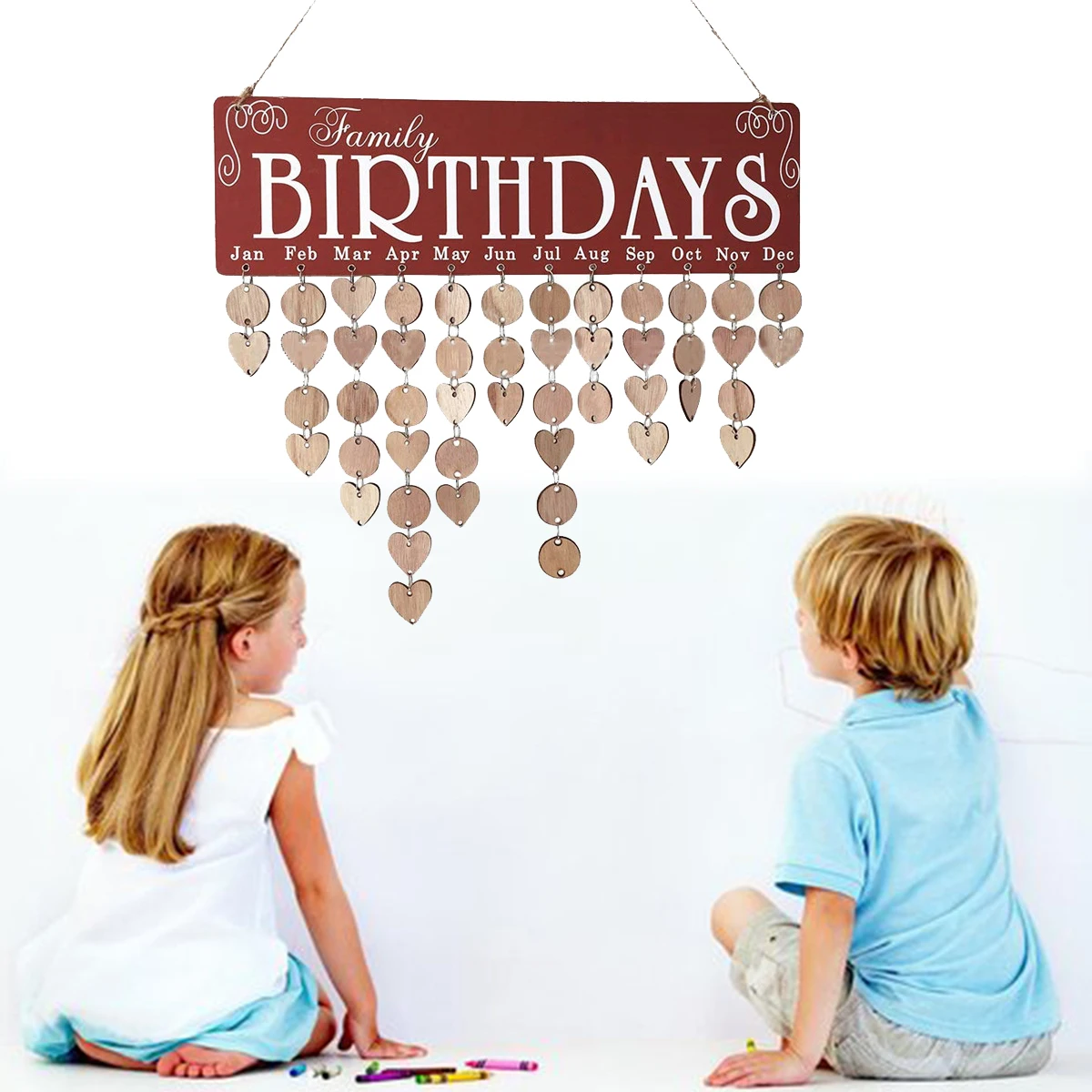 

Birthday Board Wooden Calendar Hanging Tag Ornaments Bamboo Decor Heart Shaped Sign