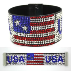 XQNI Colorful Crystal Bracelet Bangles Rhinestone Wide Wrap Charm Women Nation Flag Bracelet Cuff Bracelet Wristband Jewelry