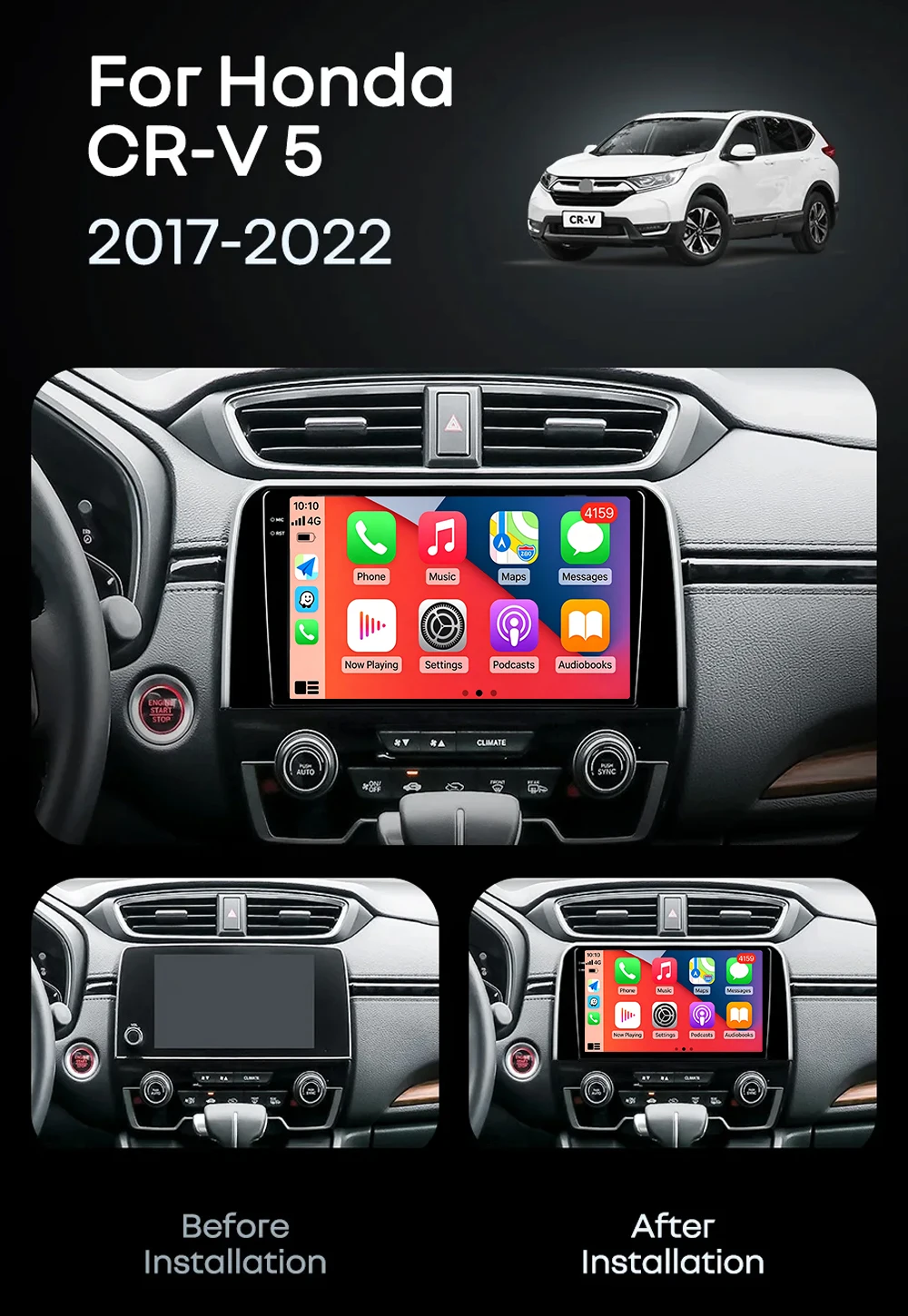 Android 16 Car Radio Navigation Multimedia Stereo Player Carplay&Auto For Honda CRV 2017 2018 2019 2020 2021 2022