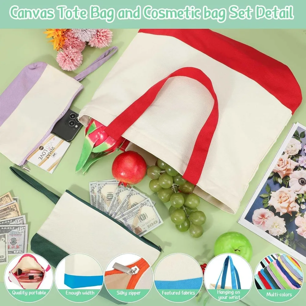 أكياس حمل قطنية قابلة لإعادة الاستخدام مع حقيبة بسحاب، 18.5 أكياس تسوق يدوية للاستخدام اليومي #3