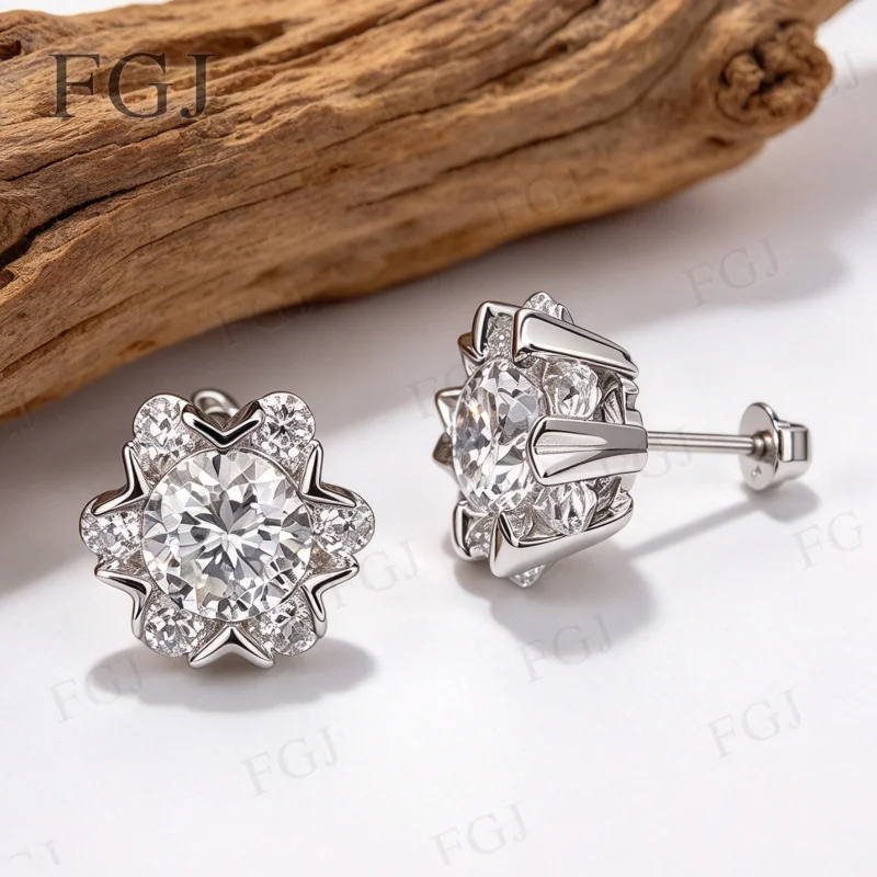 S925 Silber Rhodium-Plattierte Schneeflocken-Moissanit-Ohrringe 2CT D-Farbe Eleganter Feiner Schmuck Valentinstagsgeschenk für Frauen – Detail 9
