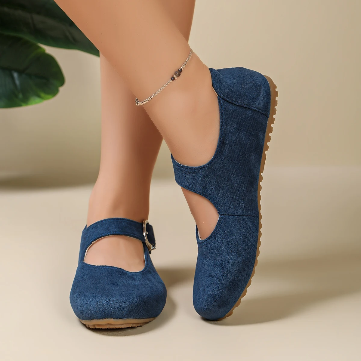 Damen Mary Jane Schuhe, Wildleder, runde Zehenpartie, flache Schuhe, mit Schnallenriemen, lässig, bequem, für Arbeit, Büro, Alltag, Ballerinas. – Detail 12