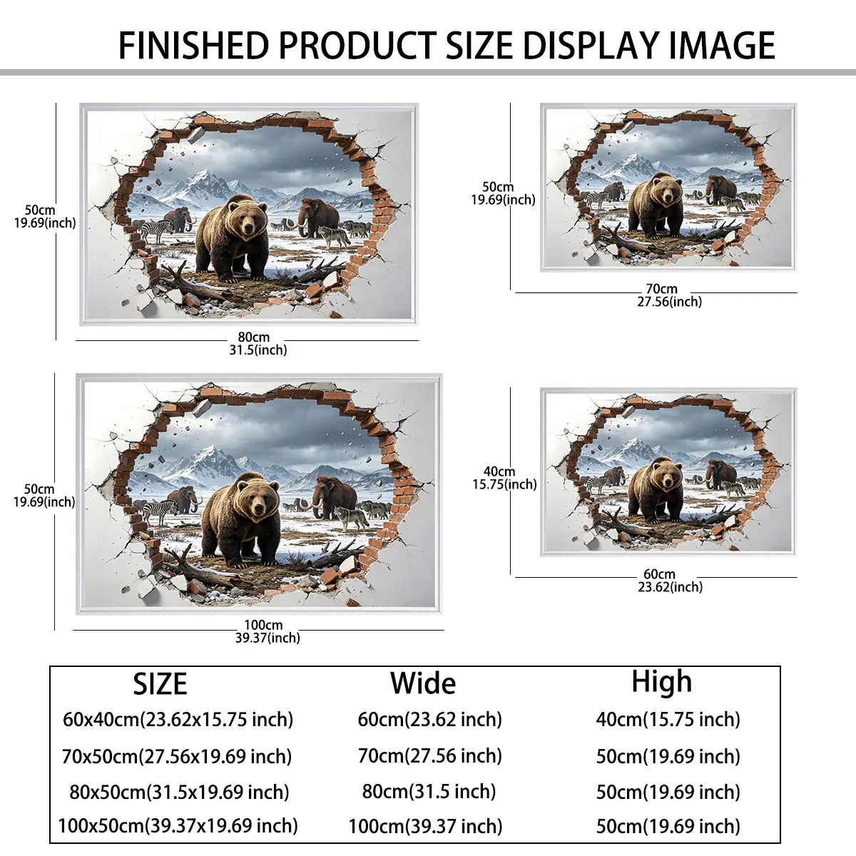 Broken Wall Brown Bear Wall Sticker PVC Self Adhesive Waterproof Wallpaper Snow Mountain Living Room Bedroom Removable