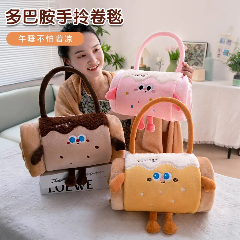 Dopamine Style Cartoon Handheld Rolling Blanket for Pets Dogs Cats Office Nap Pillow Sofa Seat Cushion Pet Bed Cover