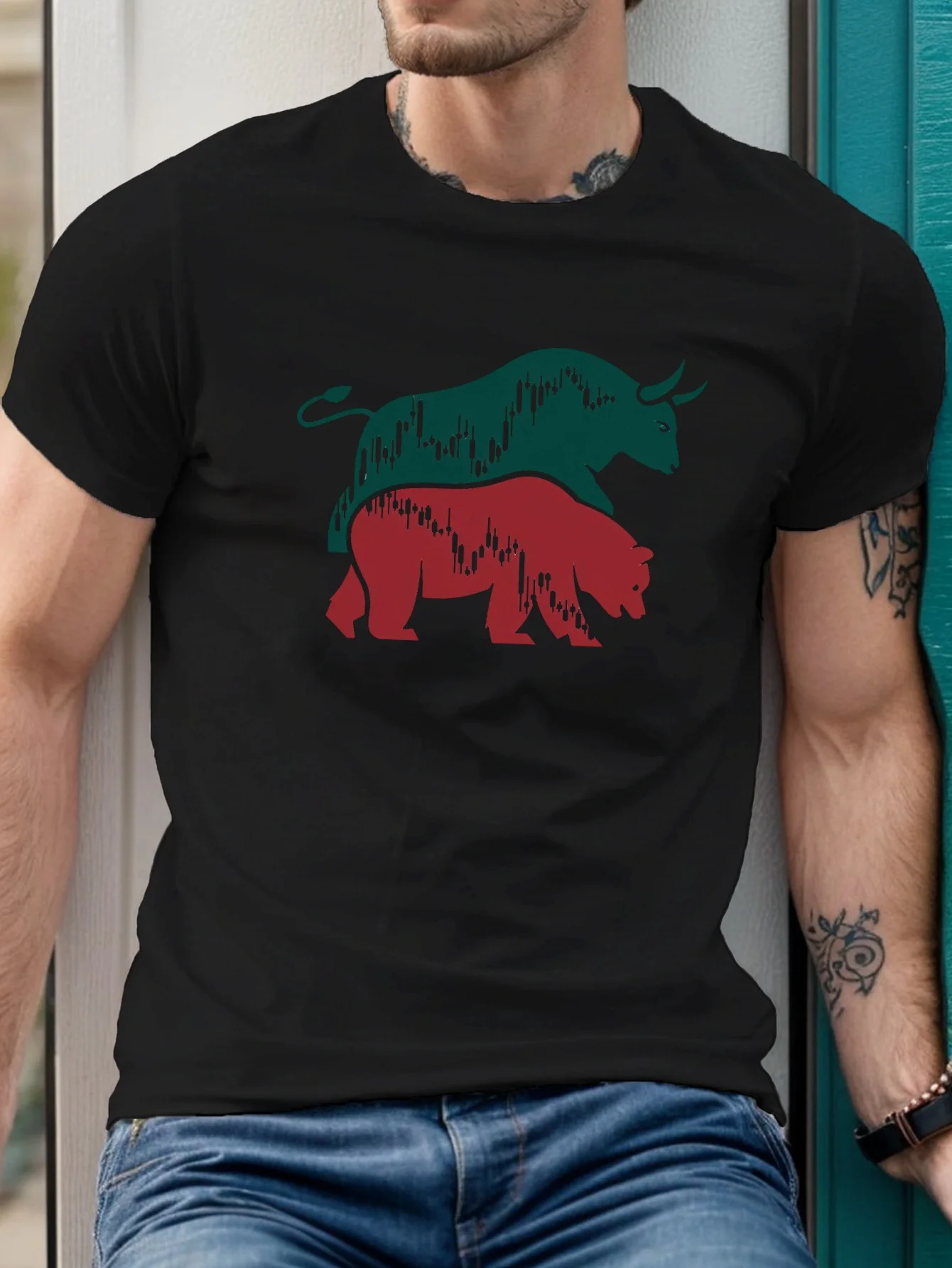 

Bull & Bear Geometric T-Shirt - 180g Cotton Jersey, Men's Summer Casual Tee