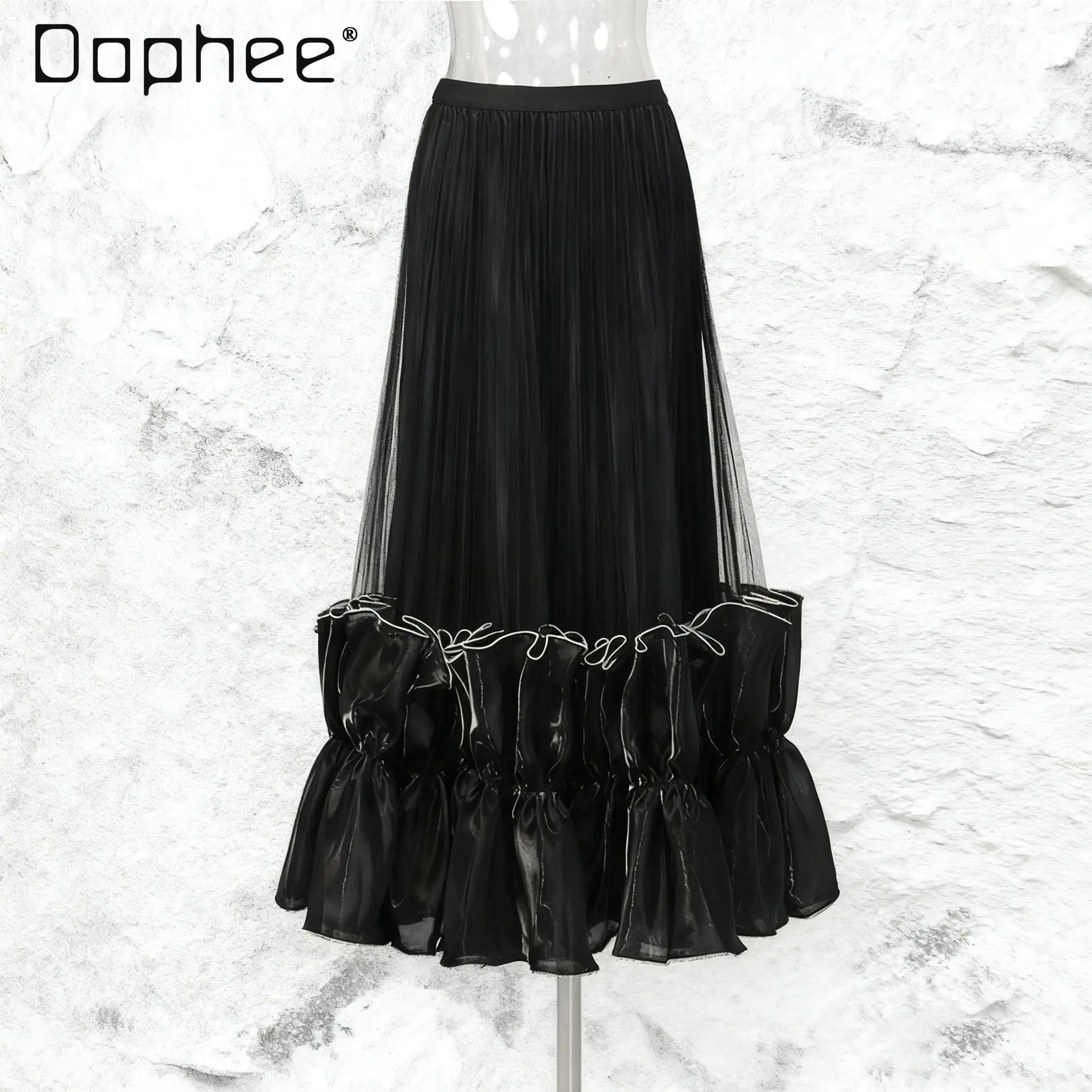 

Длинная юбка в европейском и американском светском стиле, тяжелая плиссированная сетчатая юбка с рюшами и большим подолом, женские юбки-пачки в сказочном стиле