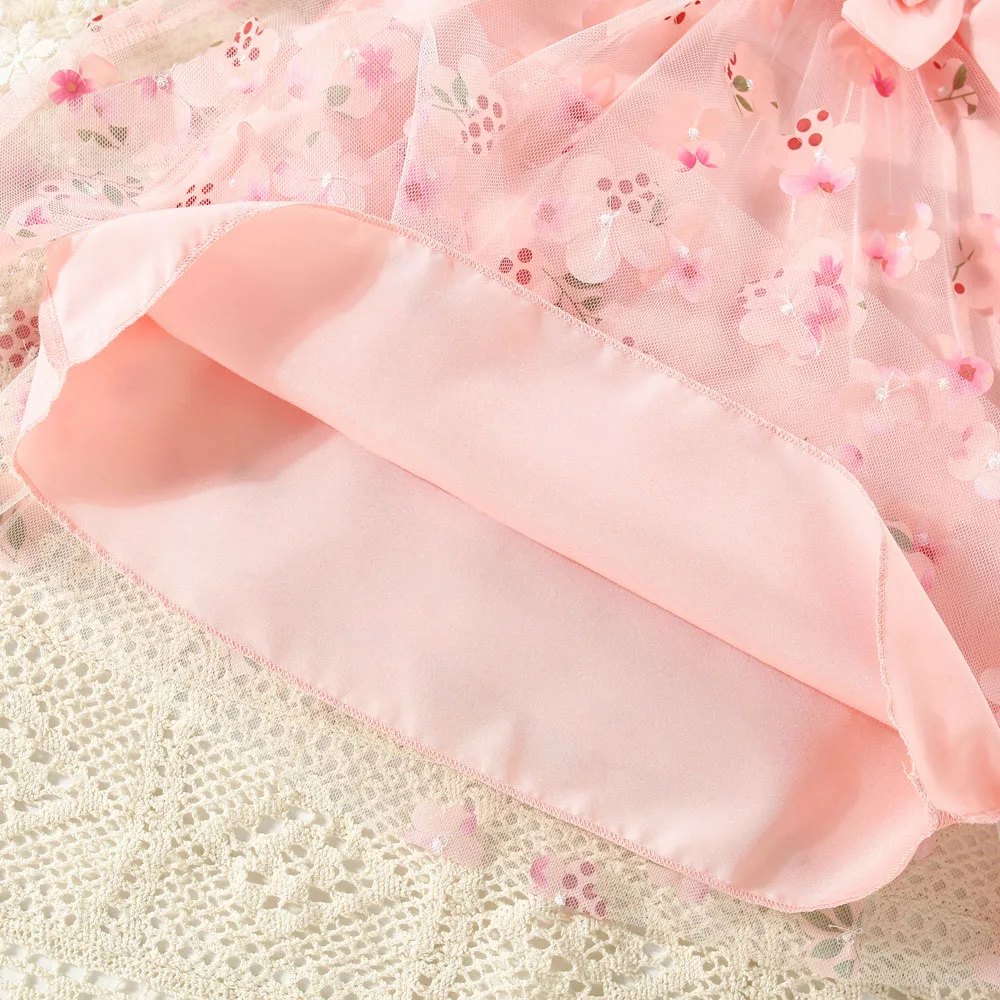 (0-3 anni) Summer Mesh All Over Flower Bow Baby Girl Dress Cute senza maniche Girl Princess Dress