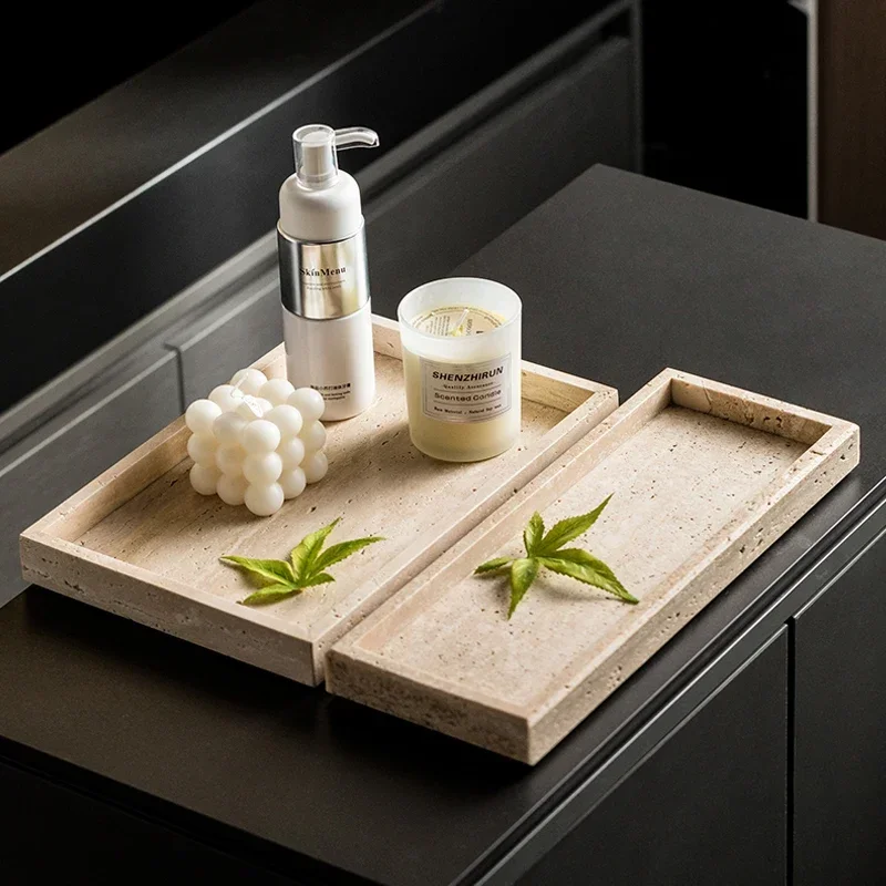 Natural Travertine Bathroom Counter Tray for Soap Dispenser Decorative Kitchen Sink Tray for Dish Soap and Sponge