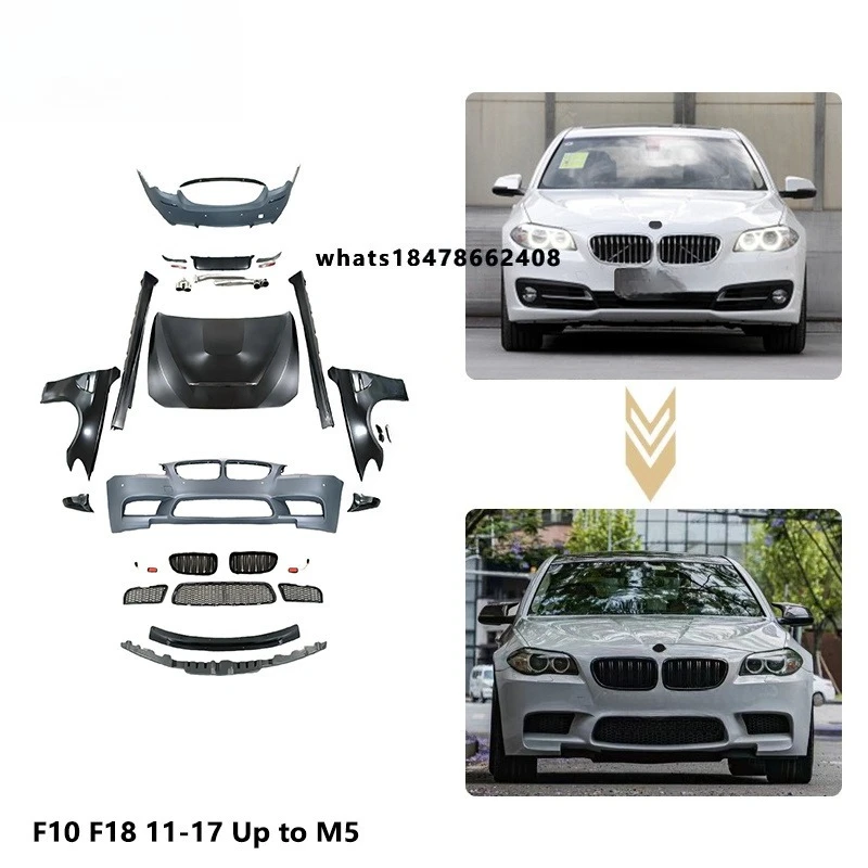Restart PP Car Accessories Modified for 5 Series F10/F18 2011-2017 to M5 Style Include Front Rear Bumper Assembly Grille