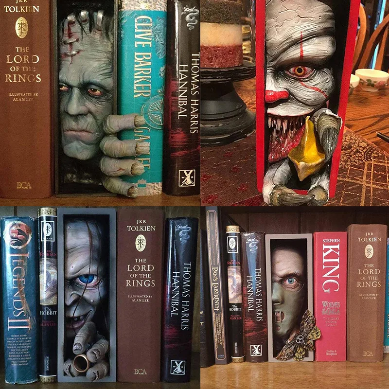 Monsters On The Bookshelf Creepy Peeping Resin Book  Strange Face Sculptures Haunted Houses Secret Room Escape Props Decorations