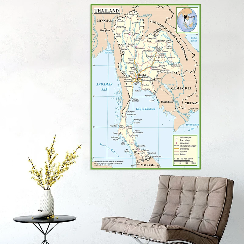 150*225Cm Thái Lan Bản Đồ Hành Chính Canvas Tranh Treo Tường Trang Trí Poster Unframed In Phòng Khách Trang Trí Nhà Cửa