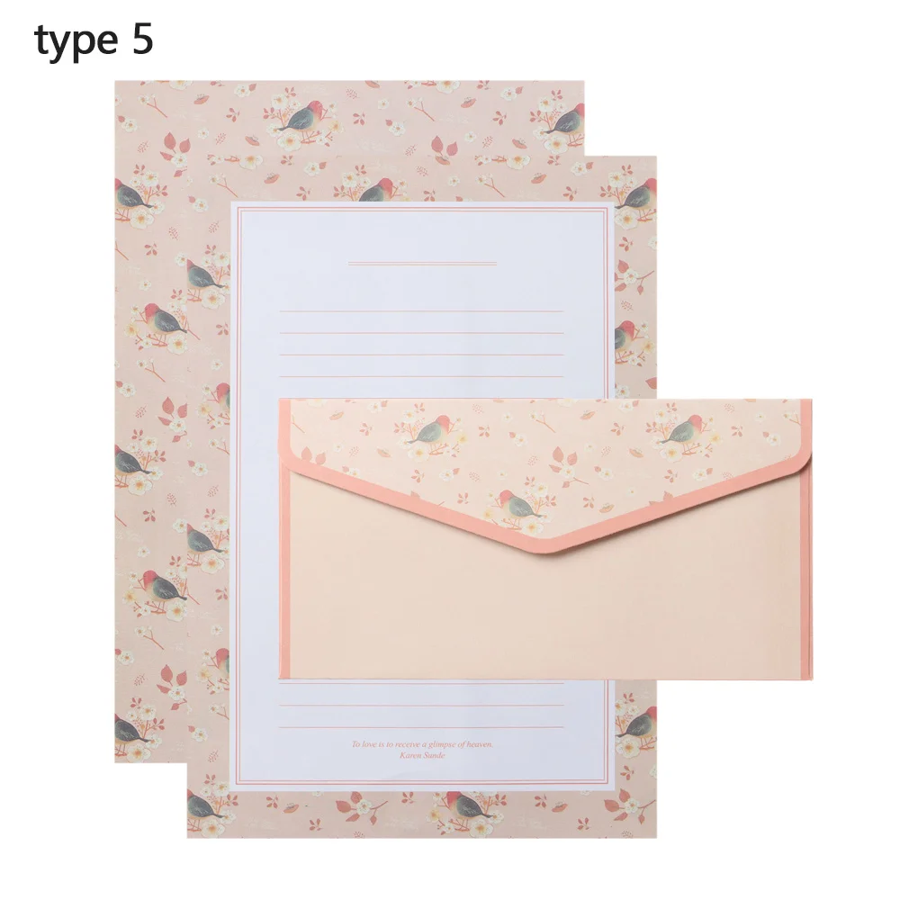 

Gift Cartoon Pattern Vintage Floral With Envelopes 3PCS Differrent Design Writing Paper 6PCS Letter Stationery