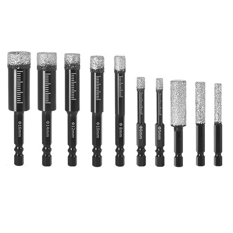 ABNM 10Pcs Hexagonal Shank Brazed Dry  Tile Diamond Drill Bit 5-16Mm Hole Saw Marble Porcelain Cup Saw Hole Opener