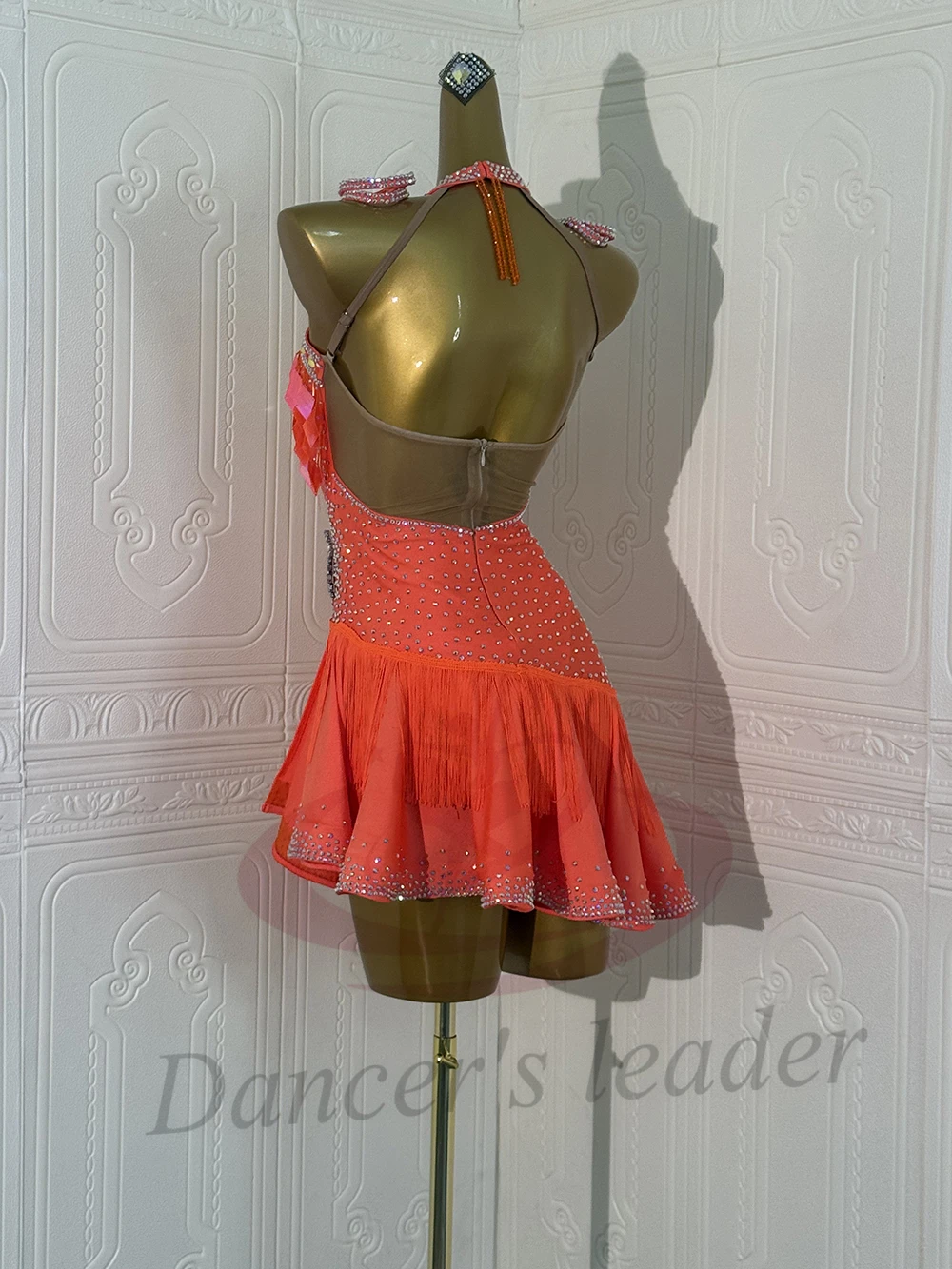 ملابس رقص اللاتينية AB Stone الإناث الكبار الأطفال الراقية مخصص الجوف زهرة فستان شرابة تنورة سوداء بركة فستان السامبا