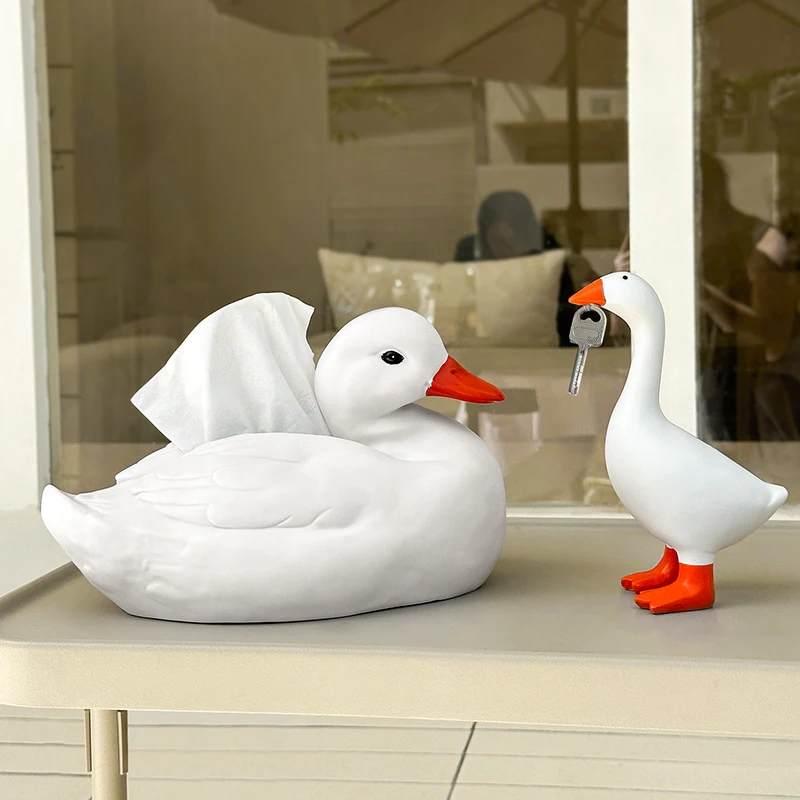 2 Pc: Cute Interesting White Unforgettable Goose Duck Series Tissue Box Ornament Desktop Ornament Nordic Farmhouse Home Decor