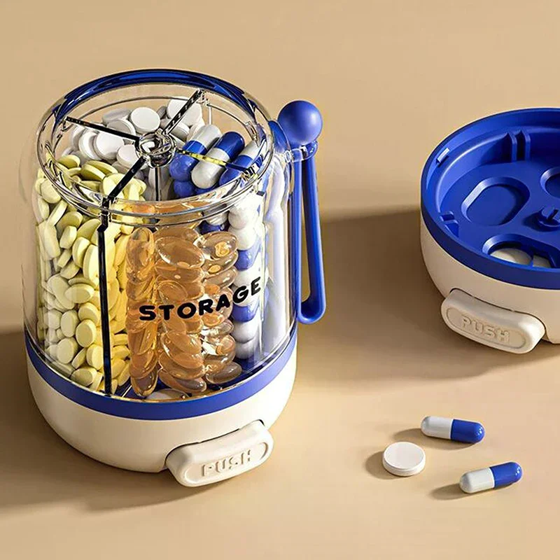 صندوق حبوب دائري مكون من 4 أقسام علبة حبوب منع الحمل توزيع الأدوية صندوق دواء يومي صغير محمول منظم حاوية تخزين الكمبيوتر اللوحي