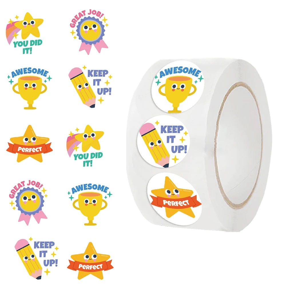 500Pcs Cartoon Stars Stickers Per Roll-Perfect for Children\'s Reward Roll Stickers Wall Crafts and Classroom Supplies