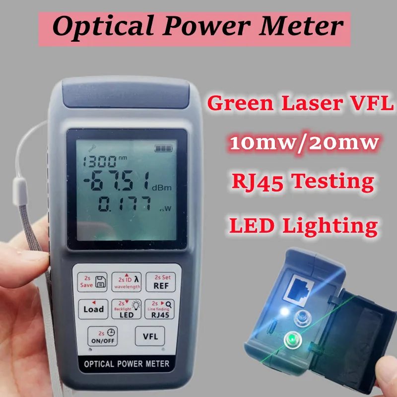 Ftth 3 in1 Fiber Optical Power Meter With Green Light Pen VFL mini opm 10mw/20mw RJ45 Testing Visual Fault Locator Li- battery