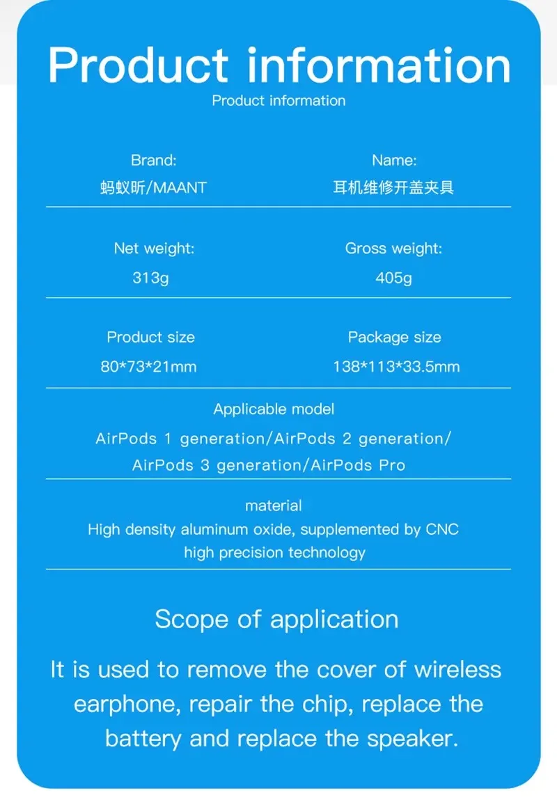 MaAnt P1 Rotierende Kopfhörer-Reparaturhalterung zum Öffnen der Abdeckung für Air Pods 1. und 2. Generation, Ersatz-Separationswerkzeug – Detail 21