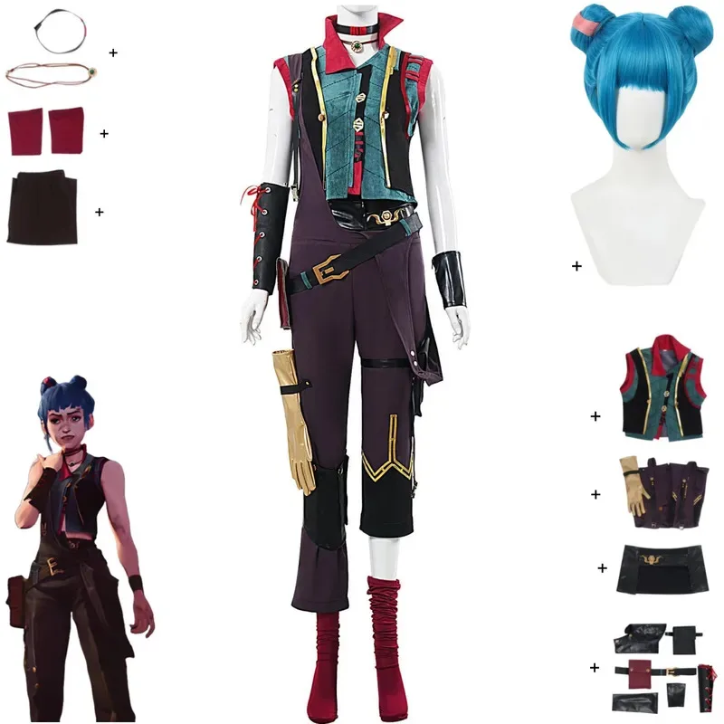 Spiel 2 Jinx Cosplay Kostüm Lose Kanone Strampler Weste Zubehör Uniform Vollen Satz Perücke Mann Frau Karneval Suitv;2, r'6;t.