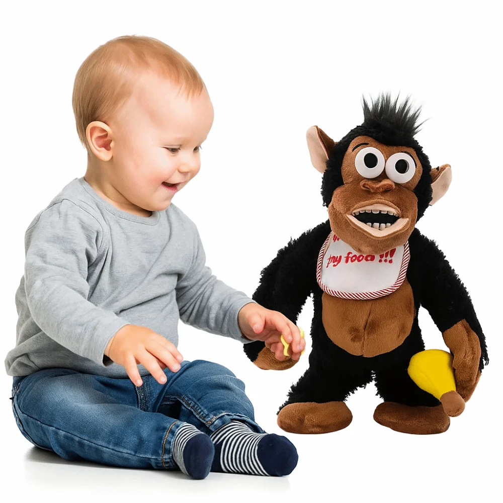 Crying Gorilla Electric Moving Monkey Fluffy Eating Banana Magnetic Monkey Toys Collection Soft Guarding Food