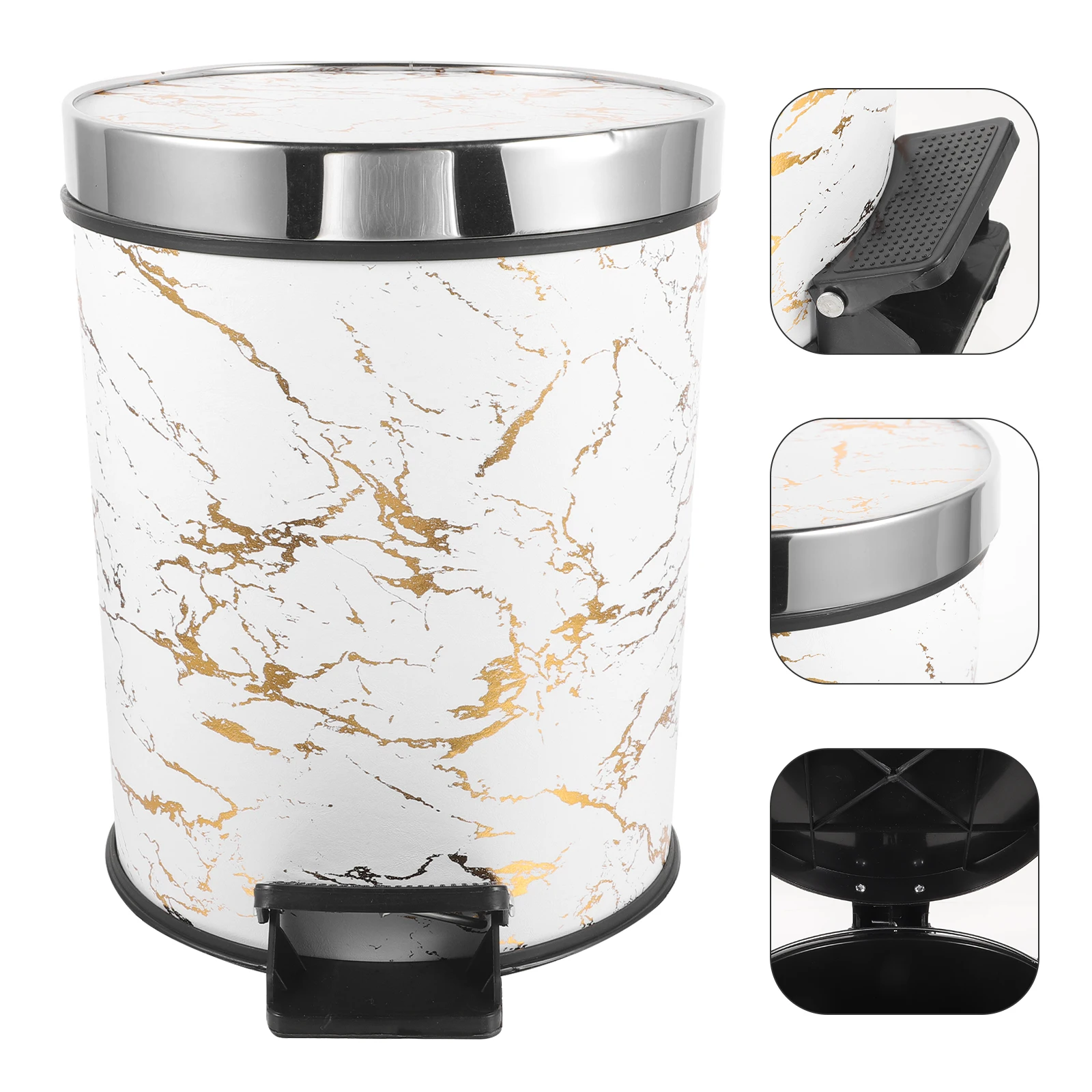 Pedal Trash Can 8L White Gold Large Size Plastic Bins with Lid for Kitchen Bathroom Office Home Waste Container Garbage Paper