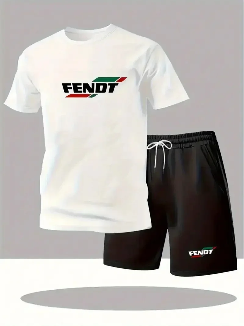 New Summer Fitness Sportswear Training Men's Fitness Short-sleeved T-shirt Shorts Sets Two-piece Breathable Casual Suits