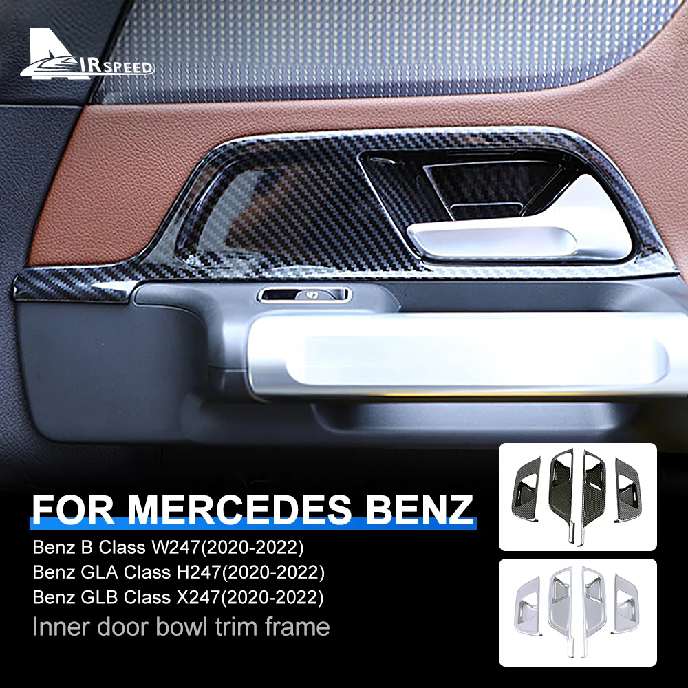 

LHD Car Door Handle Bowl Covers Carbon Fiber Style For Mercedes Benz B Class W247 GLA H247 GLB X247 2020-2022 Trim Accessories