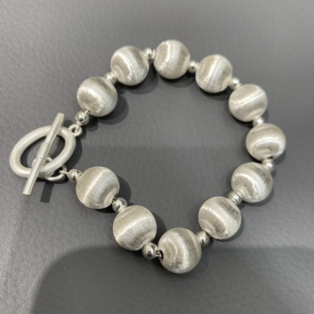 

11MM 100% real 990 sterling silver ball bracelet drawing process 20CM fine women jewelry daily use free shipping