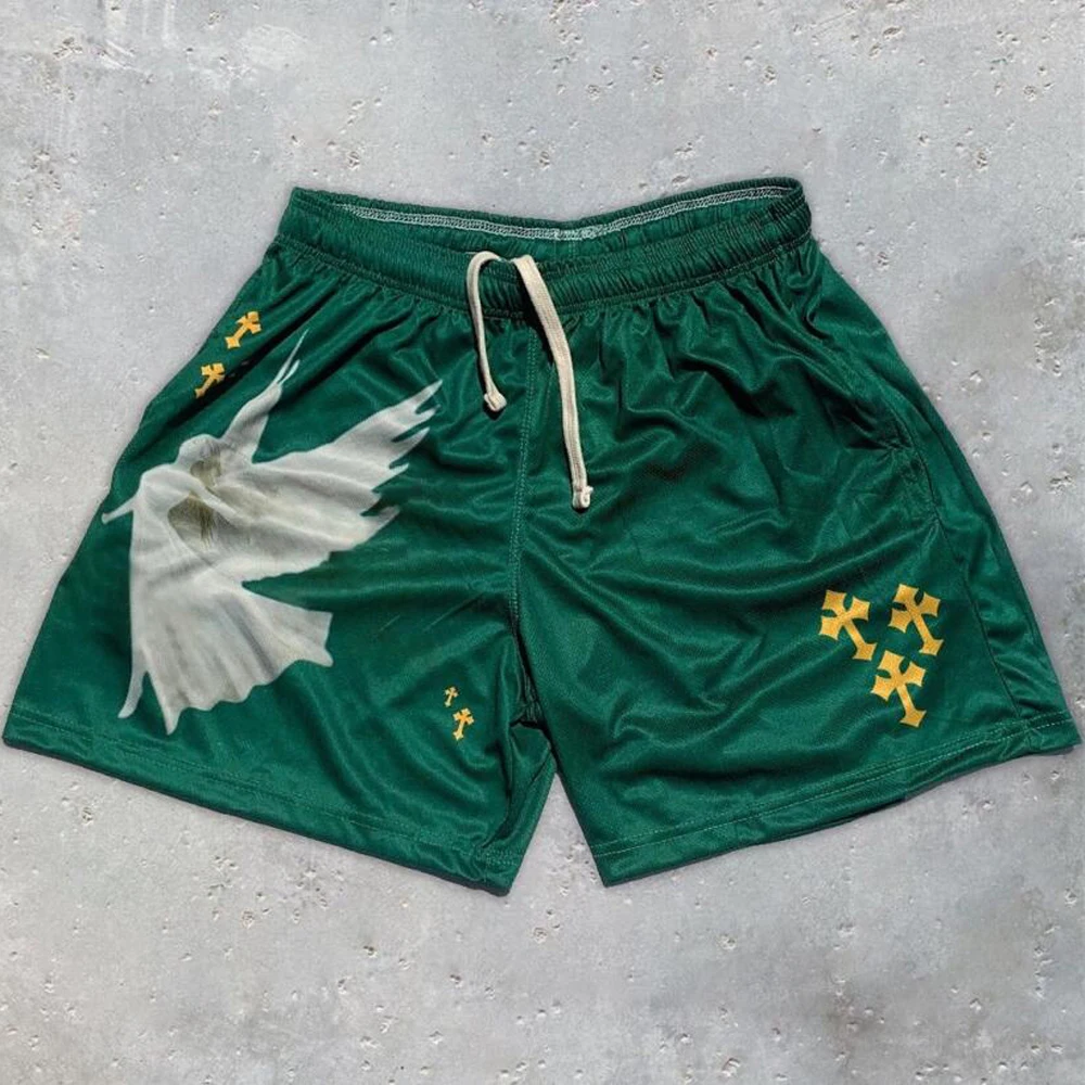 

Y2K Outdoor Casual Men's and Women's Shorts Quick Vaccination Breathing Basketball Shorts Angel Cross 3D Printed Summer
