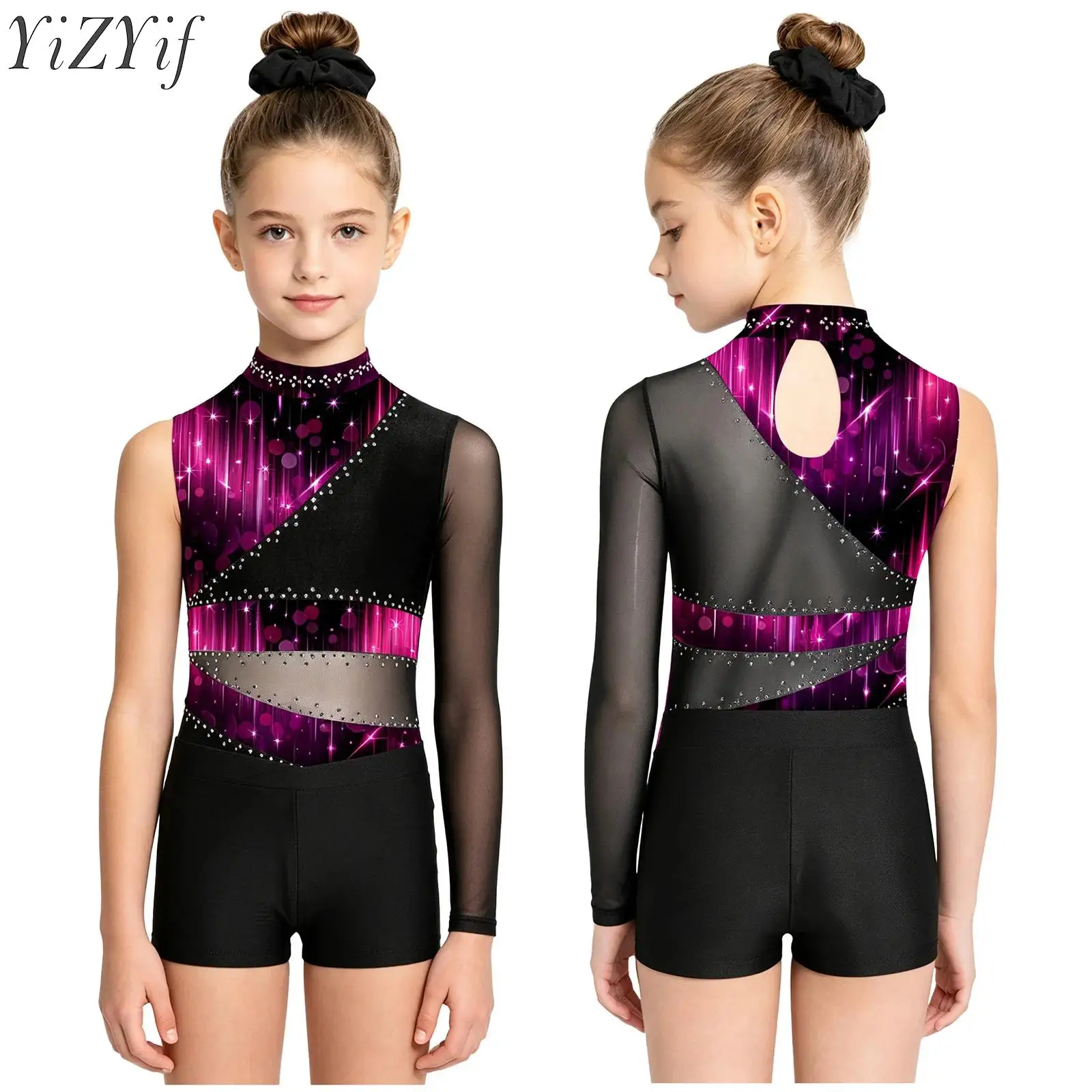 

Детские комплекты для балета и гимнастики для девочек: танцевальный комбинезон со стразами и шорты для выступлений, фигурного катания и гала-концертов