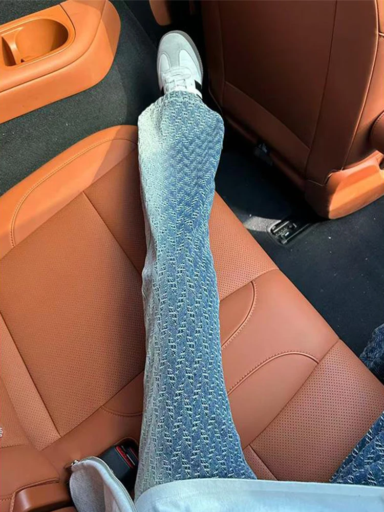 

Мужские джинсы из синего трикотажного денима с эффектом вязания, прямые, слегка расклешенные, в американском стиле, для осени