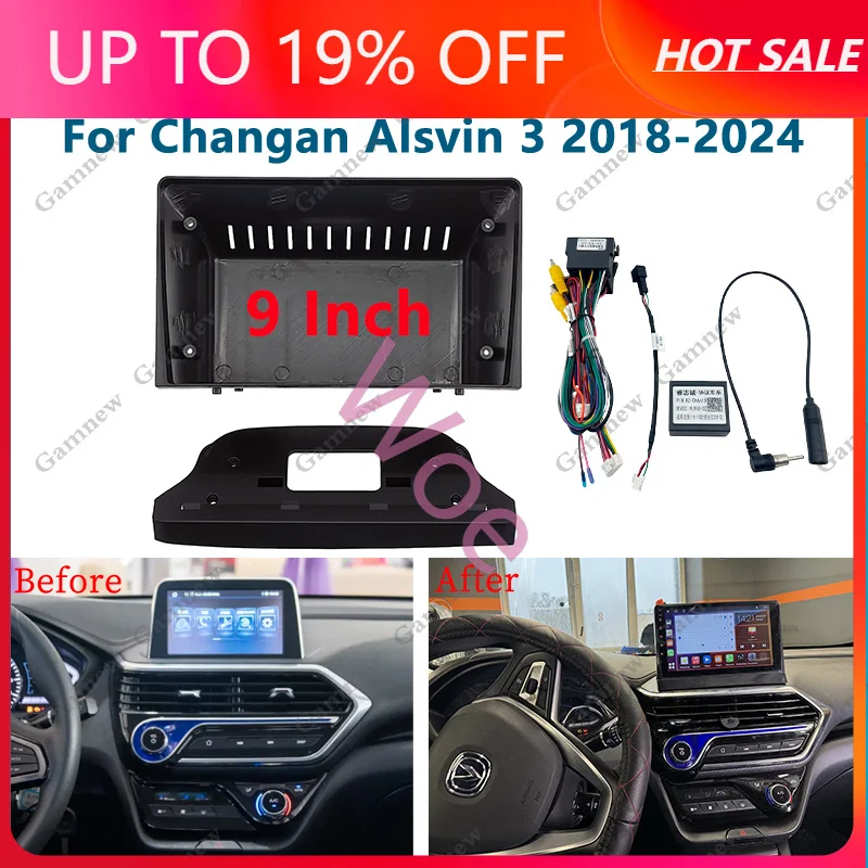 Woe 9 Inch Frame Fascia Canbus Box Adapter Android Radio Dash Fitting Panel Kit For Changan Alsvin 3 2018-2024