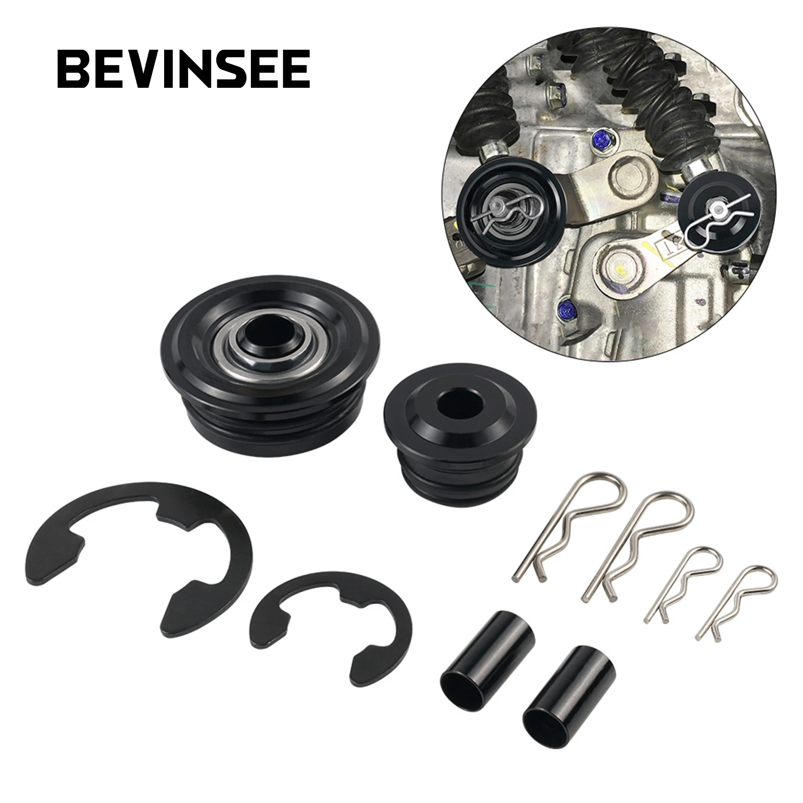 

BEVINSEE Black Spherical Shifter Cable Bushings Kit For Acura RSX TSX For Honda Civic SI For Honda Accord