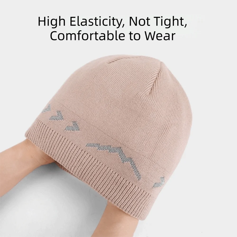 Polyester Material Reflective Knitted Hat Reflective Stripe Double-Layer Fleece-Lined Visibility Safety Hat Ribbed Knit Texture