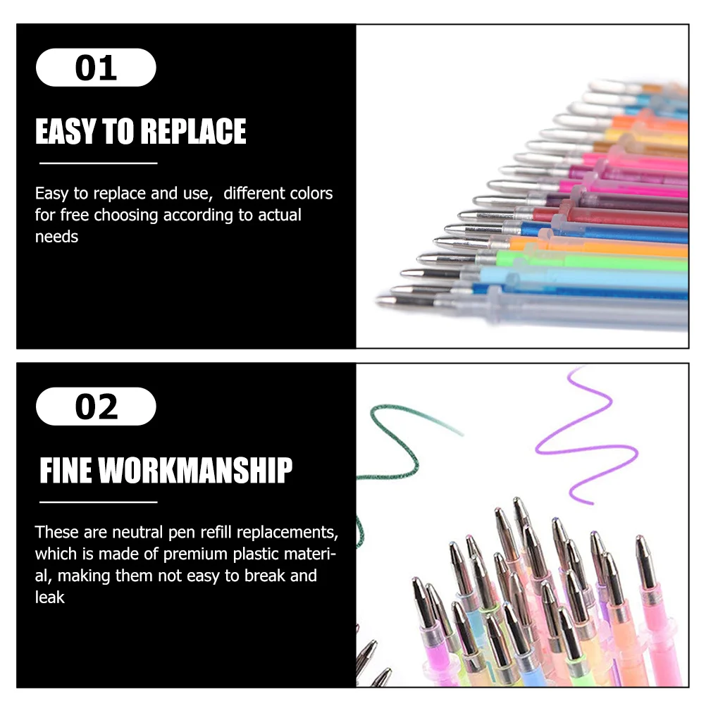 

24pcs Colorful Flash Gel Pen Refills Replacement For Drawing Doodling Writing Students Stationery Plastic Refill