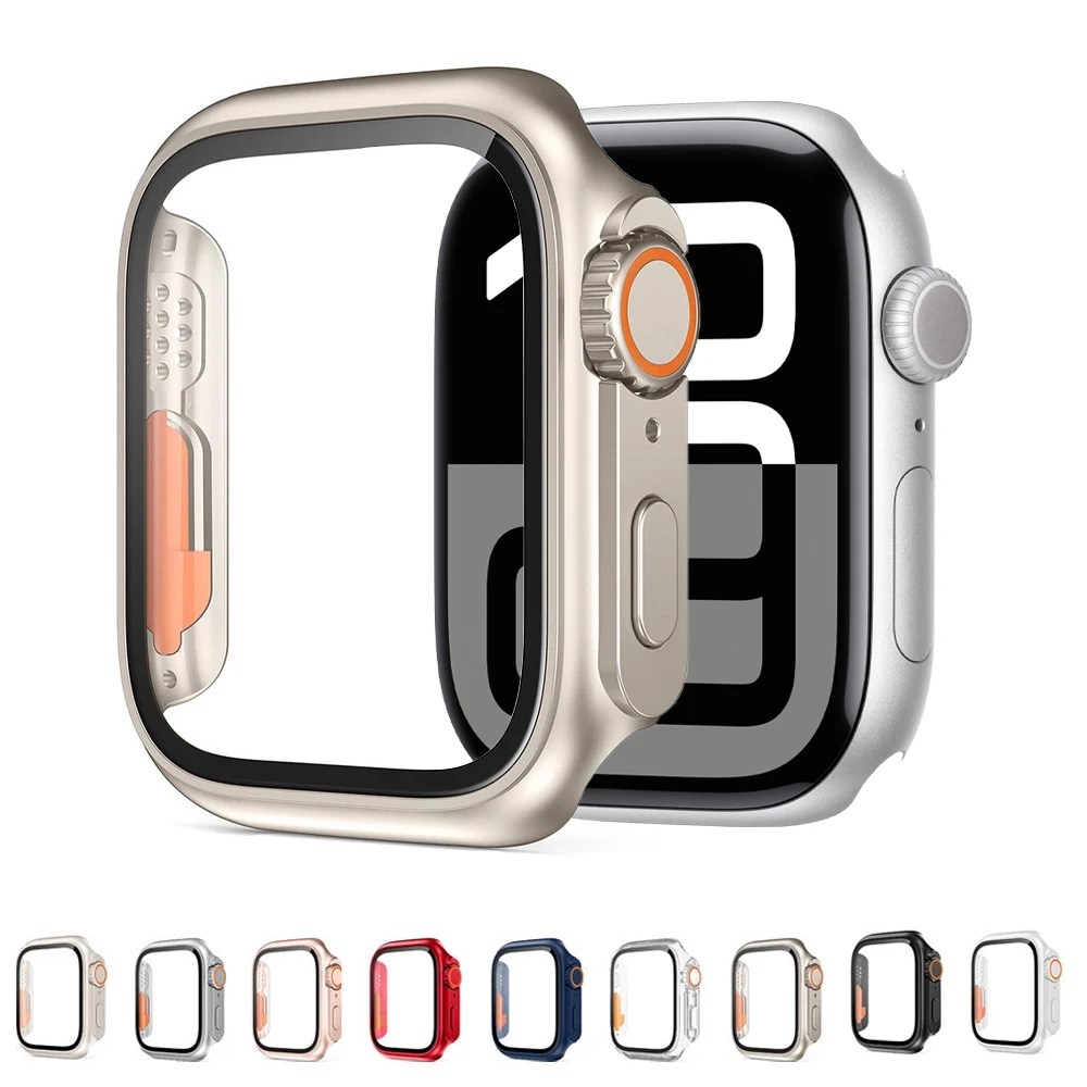 Case for Apple Watch Screen Protector 46mm 42mm 45mm 40mm 44mm 41mm PC Cover+Glass Film Change To Ultra Series 10 9 8 7 6 5 4 SE