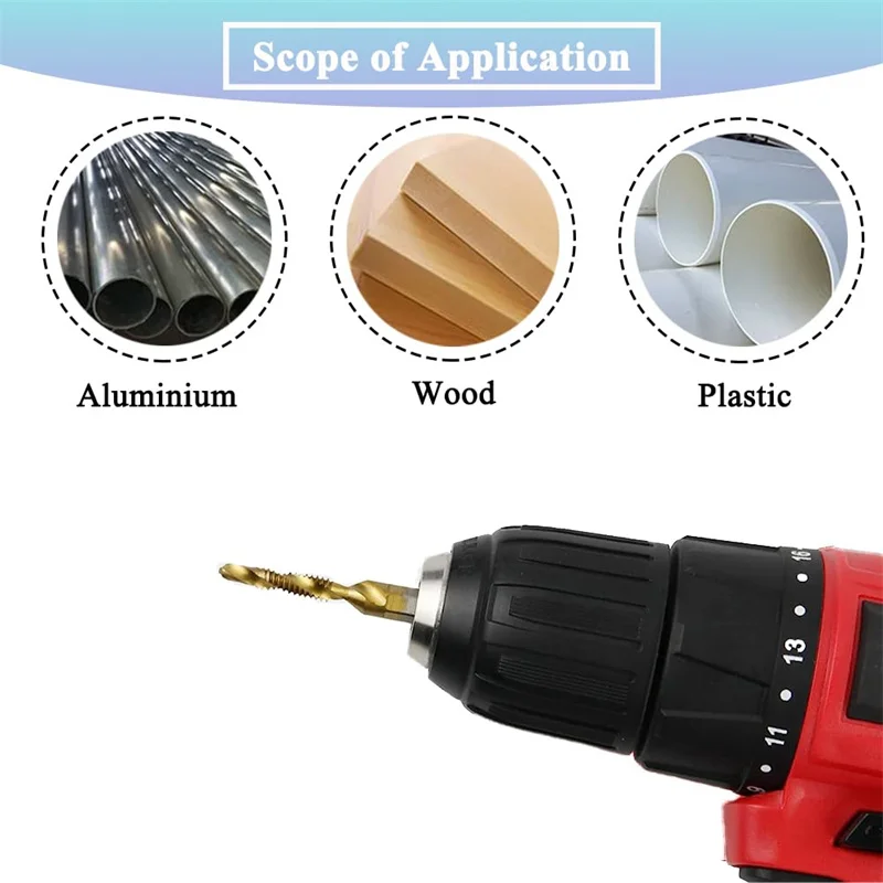 6 pièces HSS forets combinés et jeu de tarauds 1/4 pouces tige hexagonale vis taraudeuse foret titane enduit M3-M10 foret à taraud