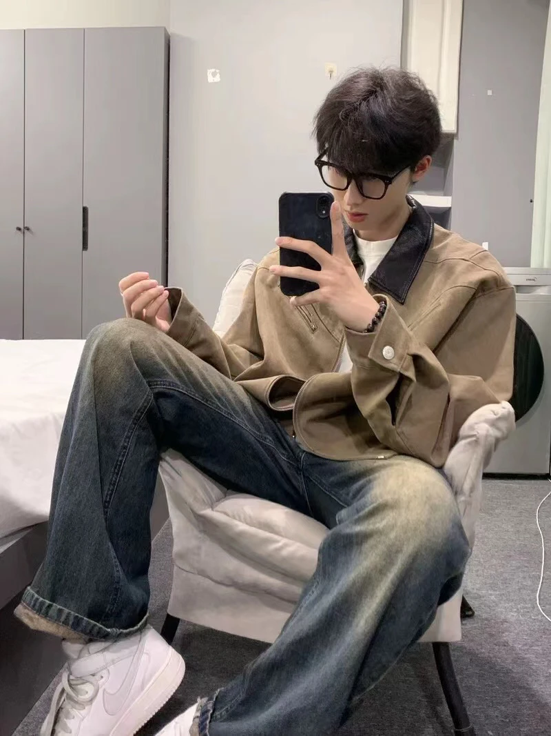 Harrington J97 Detroit Workwear Jaet للرجال لربيع وخريف قماش Jaet Retro Lapel irt American Sle Youth ular Outer...