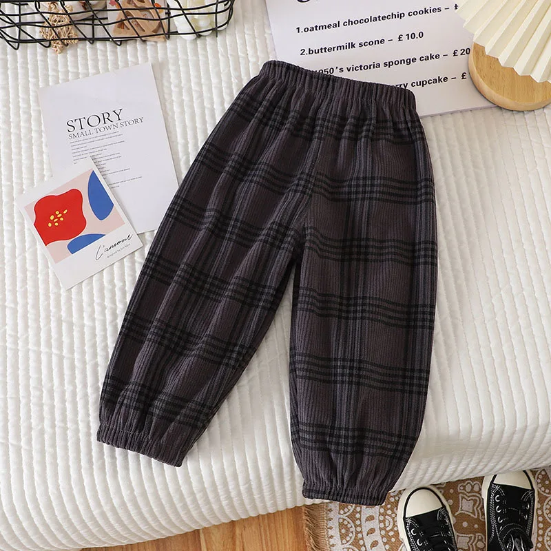 New Summer Kids Casual Pants 1-6Y Simple Boys Grid Sweat Pants Korean Loose Thin Children Striped Letter Trousers 3
