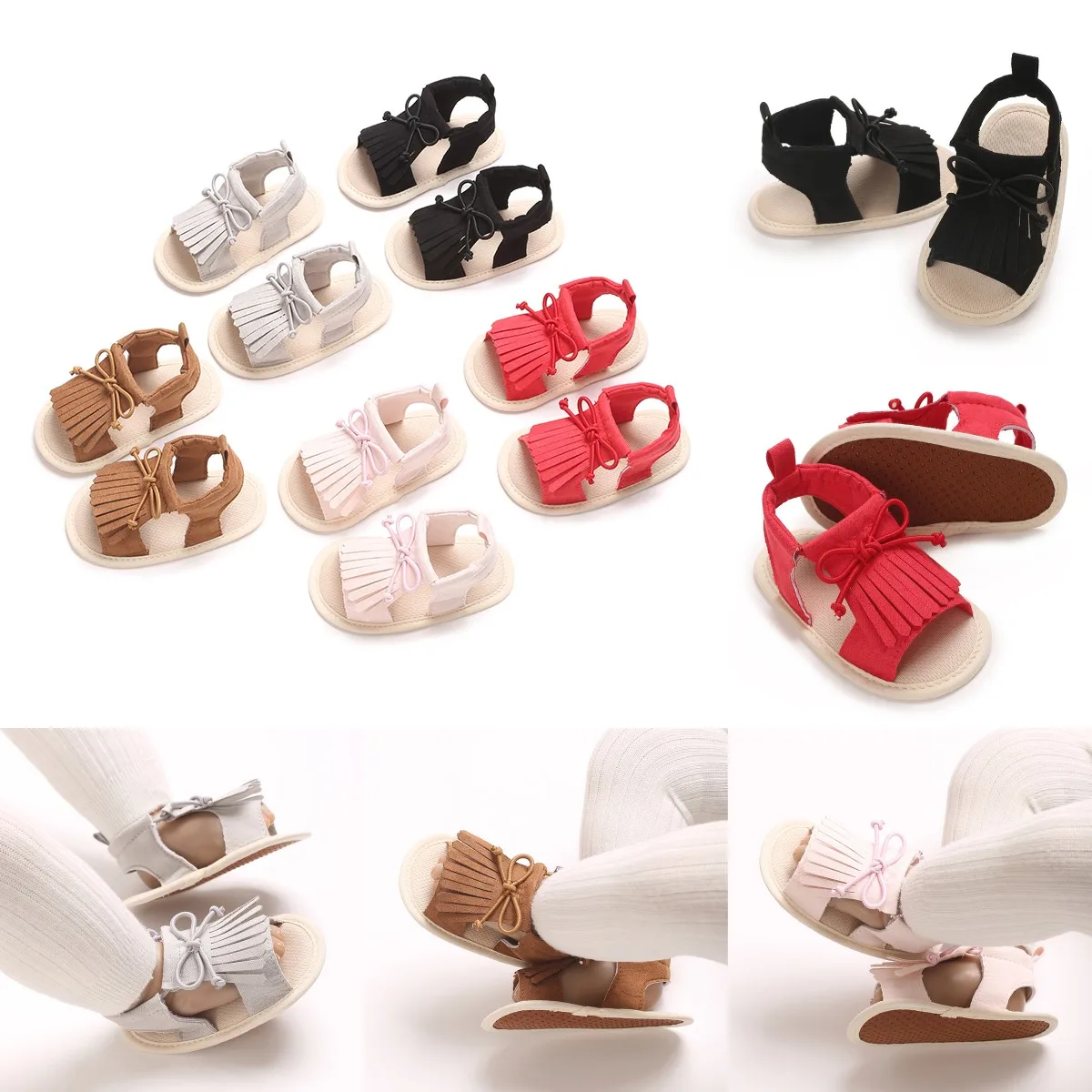 

Newborn Toddler Shoes Baby Soft Soled Sandals Tassels Soft Soled Shoes Beach Shoes Slippers Non Slip Sandals 0-18M First Walkers