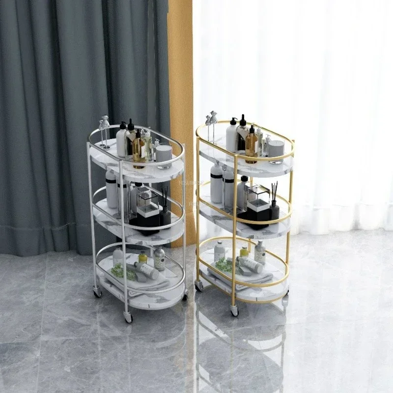 

Скандинавские железные тележки с мраморным узором для салона, тележки для инструментов для салона красоты с колесами для ногтей, профессиональная полка для хранения, домашняя тележка для закусок