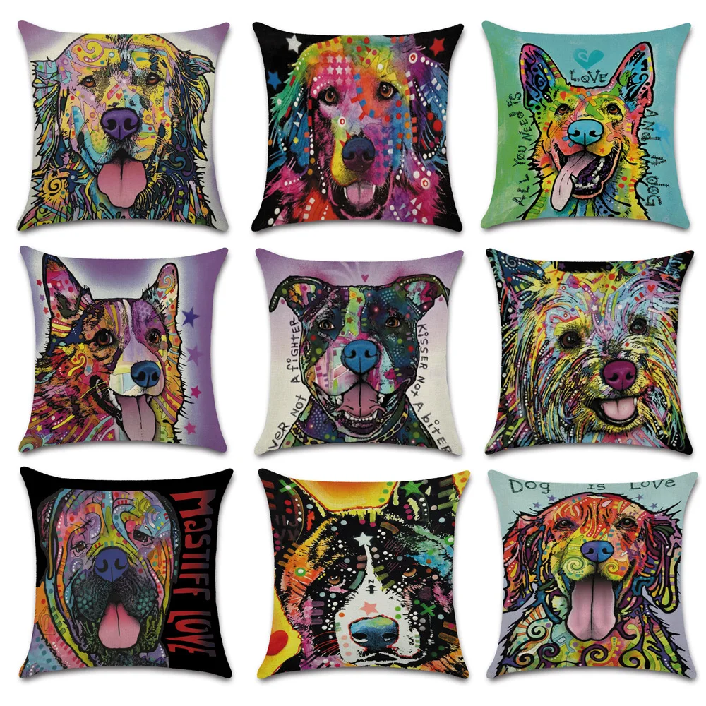 

Cute Dog Throw Pillow Case Rainbow Dog Linen Pillowcase for Pillow Bed Sofa Living Room Pillow Cover Decorative Room Aesthetics