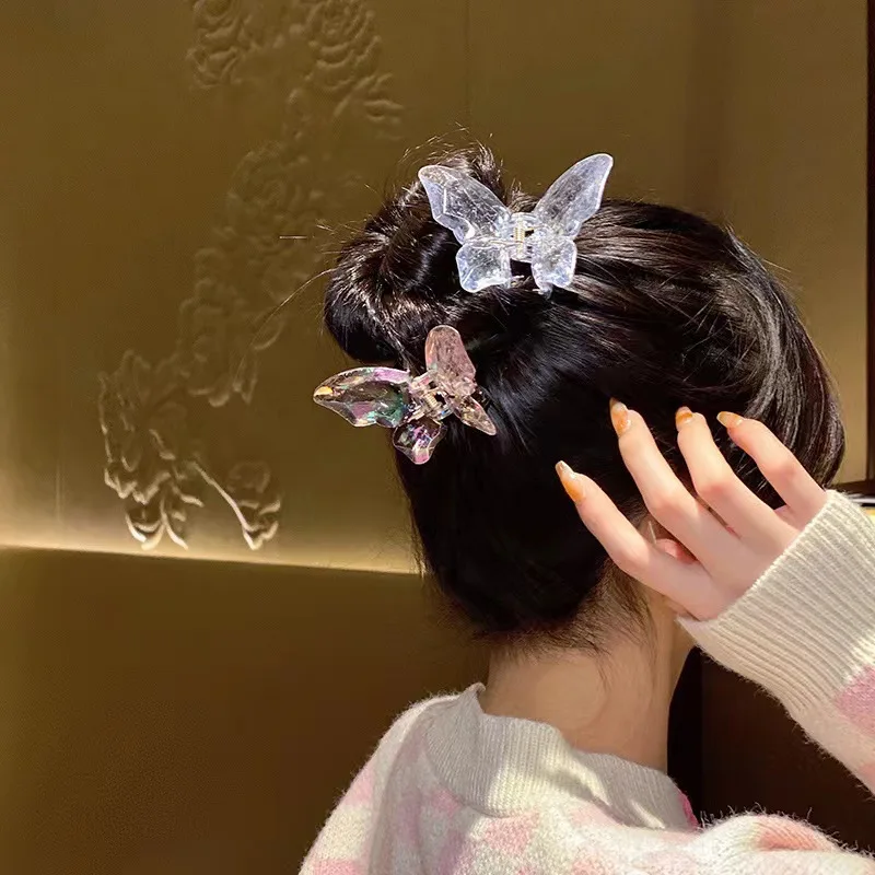 

Side Hair Clip Transparent Butterfly 3.5cm Claw Clip for Thin Hair Women Non Slip Korean Daily Use