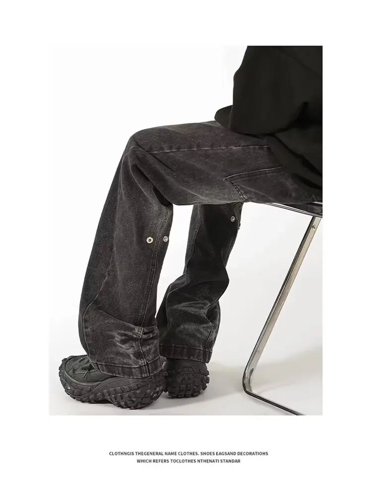 Washed Micro Flared Jeans for Men Straight Casual Baggy Denim Trousers Split Wash Jeans for Men Distressed Streetwear Y2k Men’s