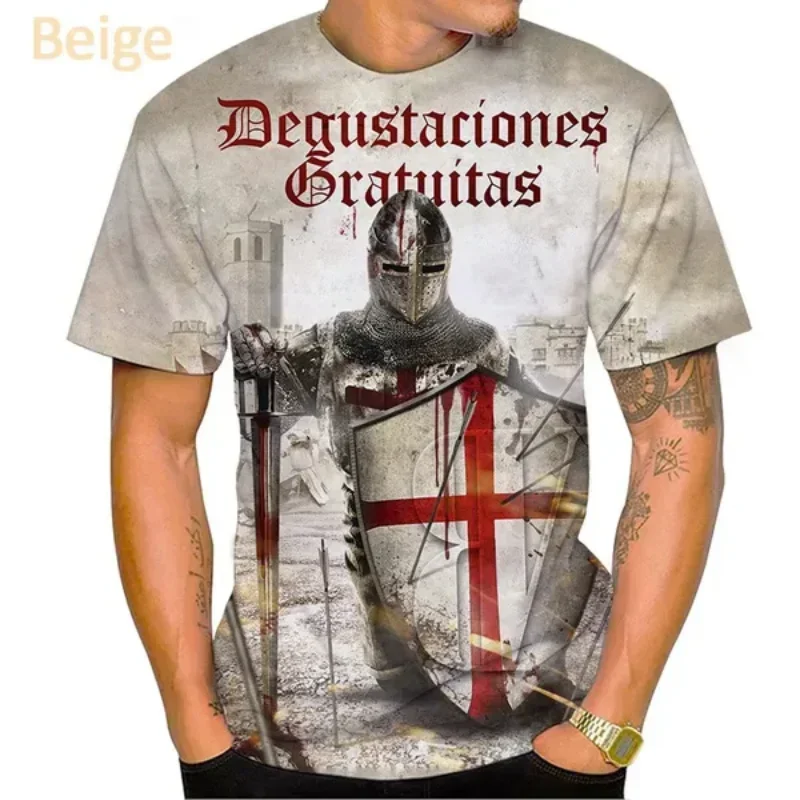 

New Knights Templar 3D Print T-shirt Fashion Men Clothing Personality Sacred Cross Graphic T Shirts Harajuku Street Unisex Tops