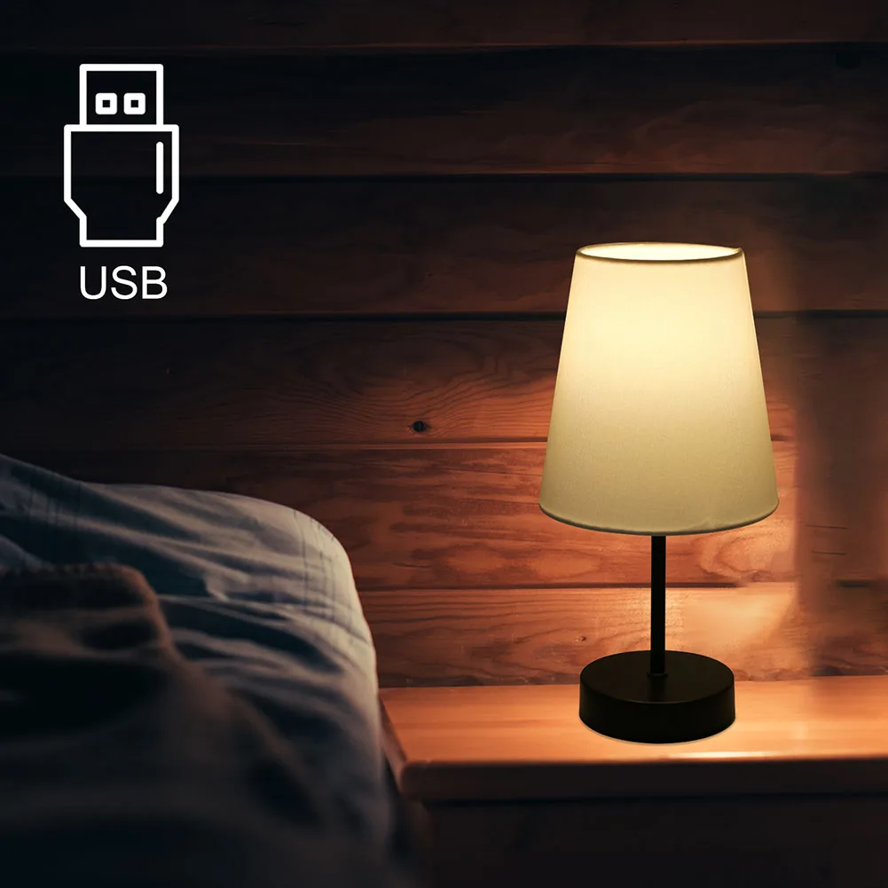 USB Port Minimalist Table Lamp Touch Control 3 Way Dimmable with Mental Base for Bedroom for Living Room Dorm Home Office