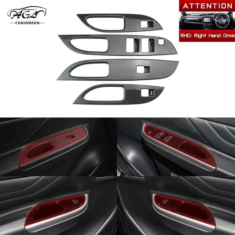 4pcs ABS Carbon Fiber Color Window Lifter Switch Button Panel Cover Trim for Mitsubishi Strada Triton L200 2019-2022