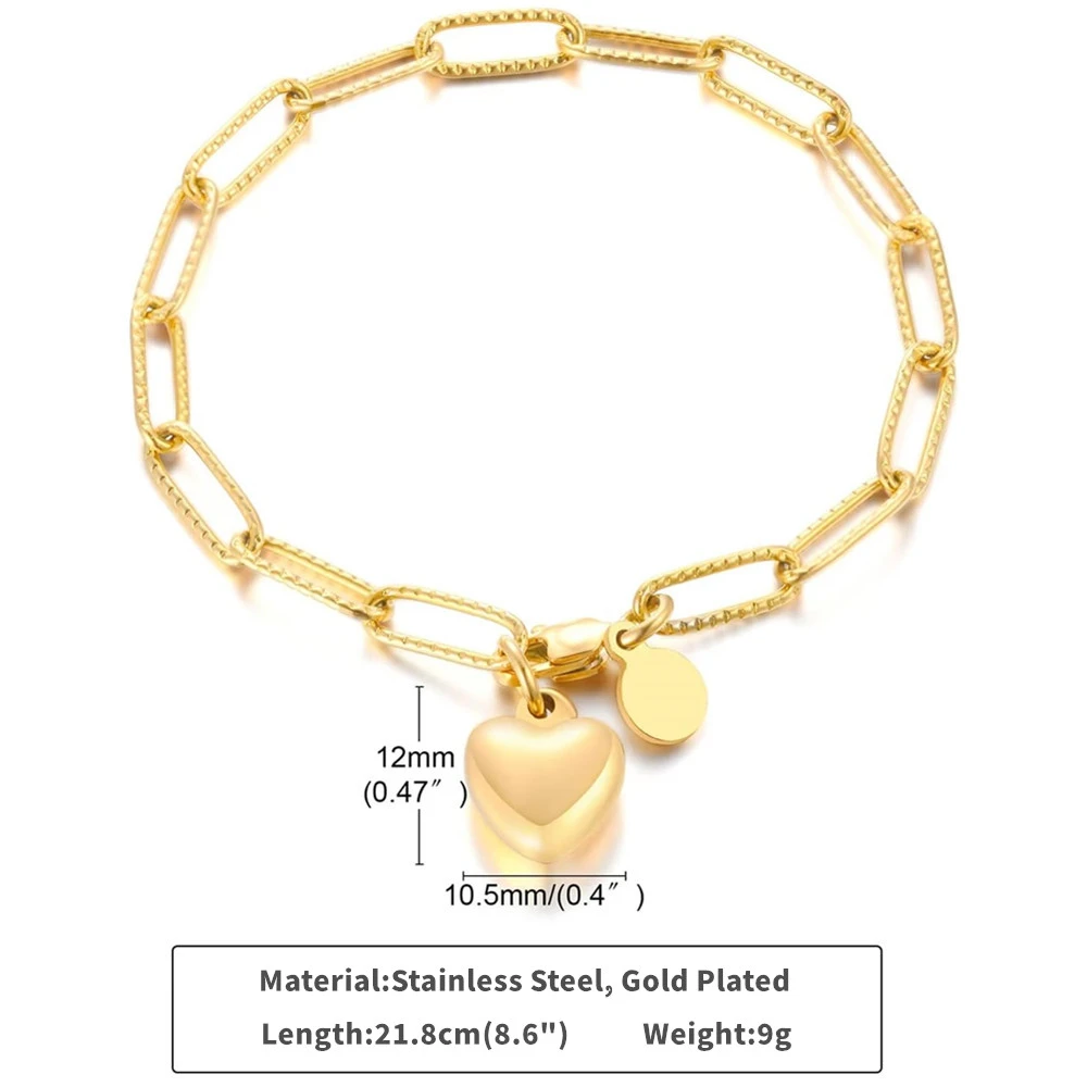 18K Gold Plated Paperclip Bracelets for Women Love Heart Statement Bracelet Fashion Jewelry for Daily Wear Adjustable Hand Link